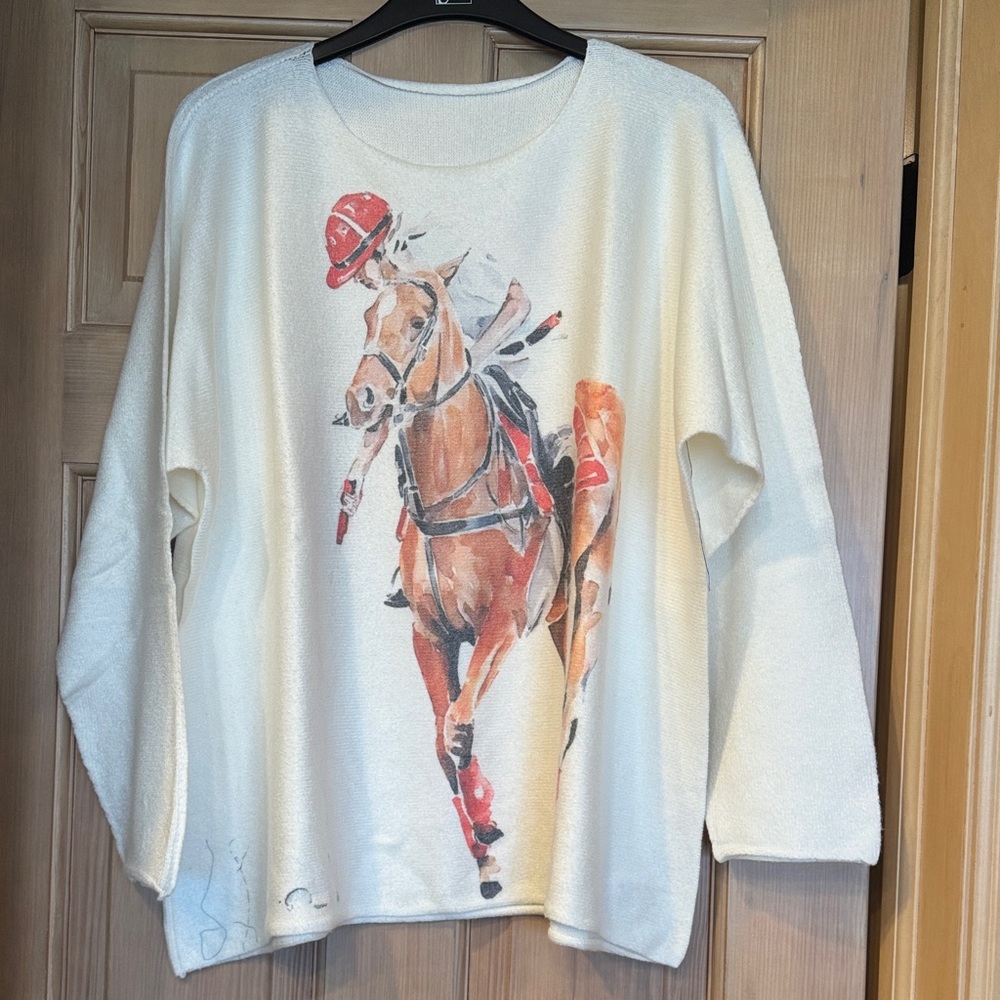 NEW - Equestrian Italian Sweater - White